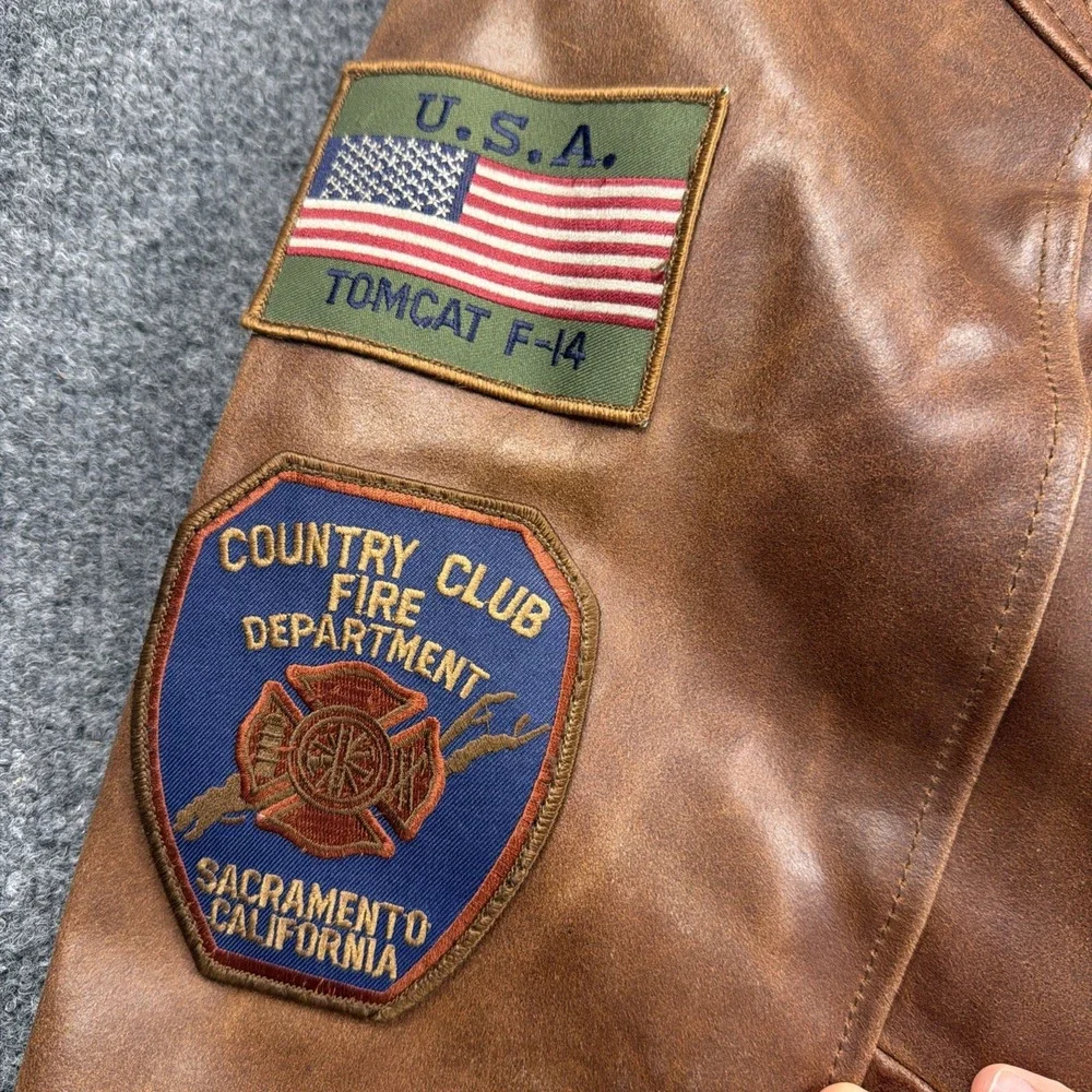Men's CHIA Brown Leather A-2 Flight Bomber Jacket Patches‎ Southwest Airborne M